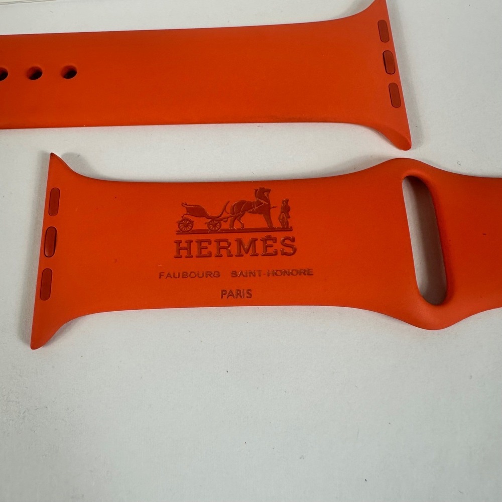 Apple Watch Hermes Orange Rubber Band 42mm Authentic w/ Box - Picture 2 of 10